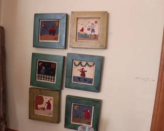 Janet Alred Hand Applique Stitched Quilted Primitive Framed Folk Art 