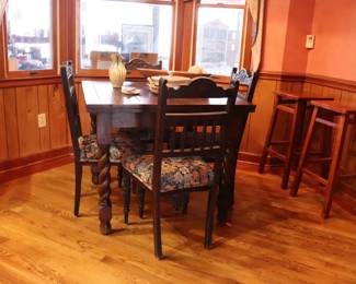 Antique Barley Twist Draw-Leaf Table, Solid Oak Dining Table,