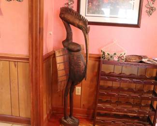 Vintage African Senufo Carved Wood Figure of a Large Hornbill Bird Sculpture 