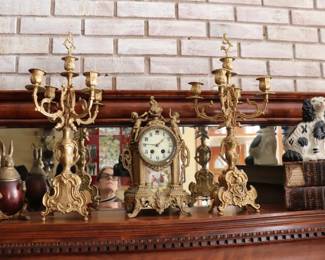 Baroque Rococo Style Solid Brass 5 Arm Candelabras with Snuffers Filigree