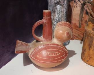 Inca Peruvian Effigy Pottery Water Bottle