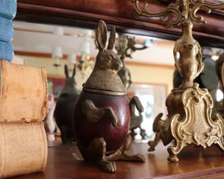 Vintage Arthur Court Rabbit Brass & Wood Hinged Inkwell Trinket Box