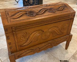 Ornate carved wooden chest 