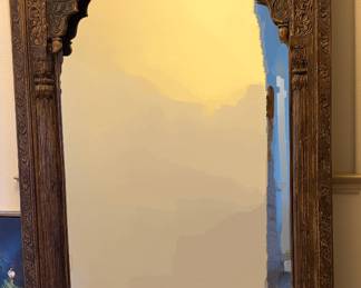 X-Large Carved Wooden Arch Mirror Vintage Moroccan