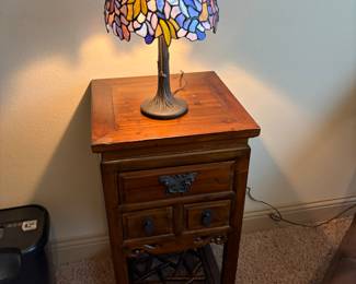 Wooden nightstand. Tiffany Style Lamp