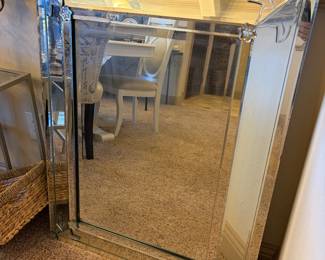Mid-century, modern art deco, large cut glass mirror