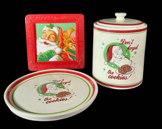 Vintage Santa cookie plates and jar