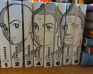 Osamu Tezuka’s Buddha hardcover editions (Vol. 1–8) — a complete matching set.