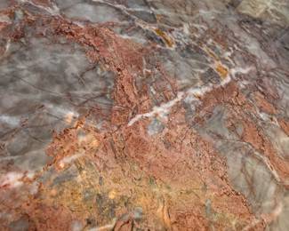 Custom made Breccia Marble dining table. Comes in 2 pieces on huge wooden bases