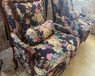 Love the Louis XV set of arm chairs with custom pillows and runners to match