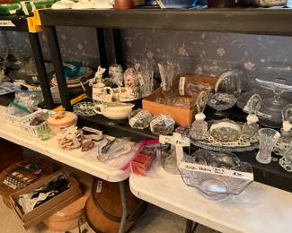 Cake plates on pedestals, vintage dishes, bowls, -letters & more