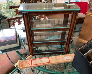 Collectible wooden shelf unit with glass 