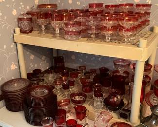 Complete set of Ruby Lane - priced separately but will sell as set + other clear glass & silver plate items 