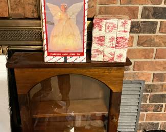 Collectibles wooden shelf with other items 