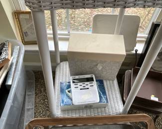 Miscellaneous items on wicker 