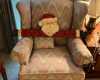 Chair in Living room - Santa wall hanging + Amazing Grace sign 