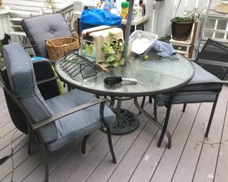 round patio table, chairs, etc.