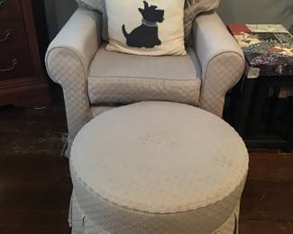 Overstuffed rocker with round ottoman