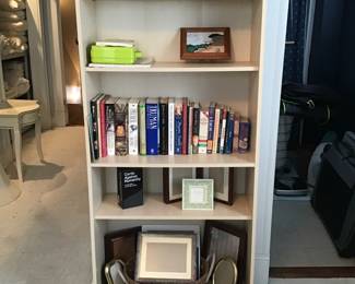 bookcase, books, etc.