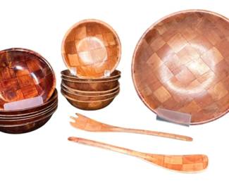 Handcrafted Wood Salad Bowl Set 12pc