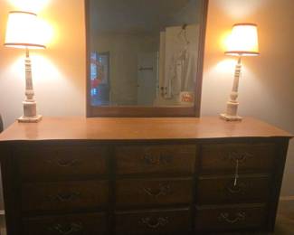 Very nice all wood chest of drawers located in the Mother-in-law Suite pair of marble lamps