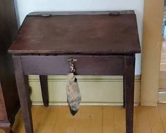 Early pegged and dovetail slant front Pine desk