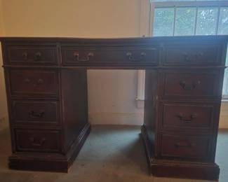 Mahogany knee-hole desk extremely heavy bright quality located in mother-in-law Suite