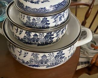 Blue willow pots and pans