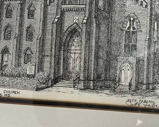 Jeff Fabian Signed Artwork of St. Mary’s Church in Annapolis,
