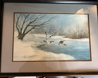 Al Foca Framed Watercolor Duck Painting
