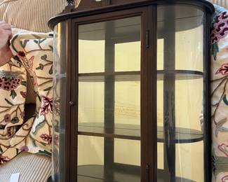 Vintage Small Curved Glass Curio Cabinet,
