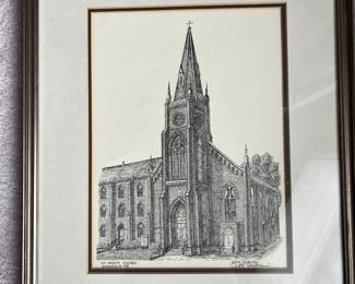 Jeff Fabian Signed Artwork of St. Mary’s Church in Annapolis,