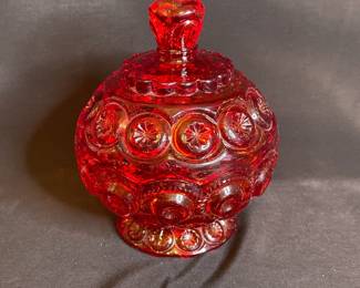 Vintage LE Smith Moon & Stars Amberina Compote Candy Dish