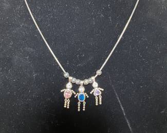 Silver birthstone family necklace