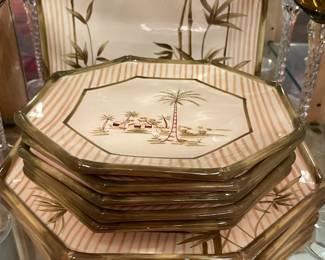 Vintage Waverly Palm Tree Salad & Dinner Plates