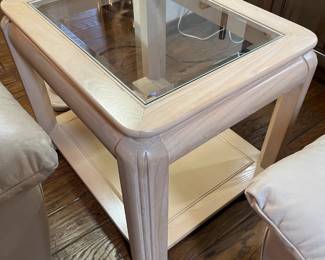 Glass Insert White Washed End Table