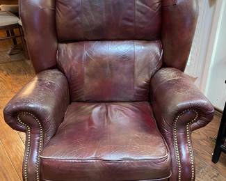 Vintage La-Z-Boy Burgundy Leather Claw Foot Wingback Reclining Library Chair