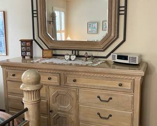 Lexington Solid Oak Contemporary Coastal Dresser with Large Octagon Mirror
