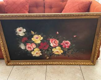 Large Vintage Floral Oil Painting