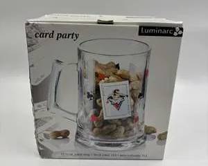 Luminarc Card Party Joker Mug Boxed Vintage Playing Card Beer Stein 43oz