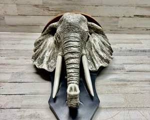Elephant Wall Mount Sculpture Tusks Wildlife Decor Faux Taxidermy Plaque African Art