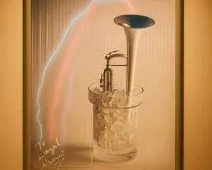 The Trumpet by Monte Goetz 1981 Framed Art Print Signed Vintage Music Poster Ice Glass Design