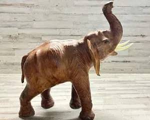 Vintage Genuine Leather Wrapped Elephant Figurine Statue