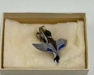 Hand Carved Mallard Duck Tie Clip Vintage Hand Painted Bird Hunting Sportsman Accessory