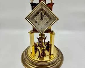 Vintage Anniversary Mantel Clock Diamond Face Brass Rotating Pendulum Dome Base