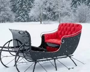 Antique Horse-Drawn Christmas Sleigh Custom Restored Black & Red Victorian Cutter, Winter Carriage, Holiday Display