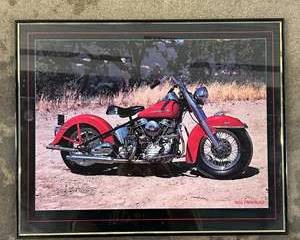 Framed 1954 Harley-Davidson Panhead Motorcycle Print – 21”x16” Wall Art – Classic Vintage Bike