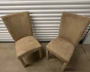 Neutral beige microfiber upholstered Parsons-style dining chairs