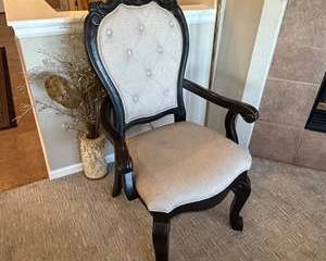 Ornate Carved Wood Armchair w/ Tufted Back – Vintage French Provincial Style