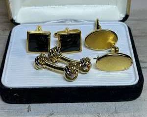 Pierre Cardin Men’s Cufflink Lot – 3 Pairs – Gold Tone, Black Onyx Style & Knot Design – With Case